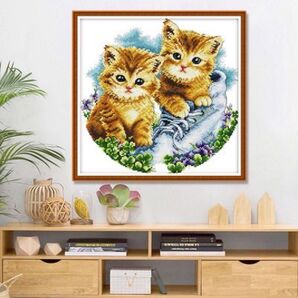 刺繍作成キット 猫 クロスステッチ 図面あり 初心者