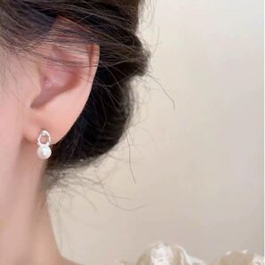 【結婚式用】パールイヤリング シルバー 一粒ダイヤ 上品 フォーマル ギフト