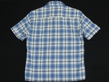美品AmericanRagCie[FADELESS]半袖オープンカラーシャツ36(S)ブルーチェック胸刺繍_画像2
