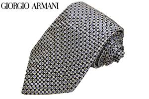 N-1826★送料無料★GIORGIO ARMANI ジョルジオアルマーニ★イタリア製 ネイビー紺色 総柄ドット 織り生地 シルクネクタイ