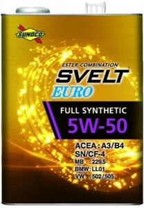 全国送料無料 4L×4本 SUNOCO(スノコ) SVELT EURO(スヴェルトユーロ) エンジンオイル 5W-50