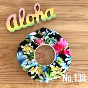 ■No.138■ ハワイアン シュシュ ブラック ハンドメイド フラ ヘアゴム