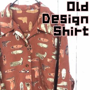  Vintage total pattern shoes pattern shirt poly- shirt design shirt 80s 90s short sleeves shirt Vintage retro modern 