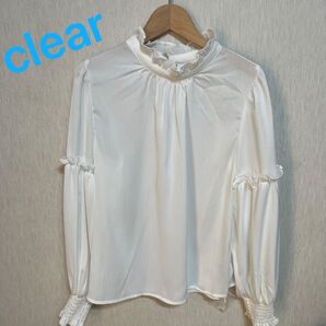 clear クリアブラウス トップス ホワイト フリル シャツ 未使用 長袖シャツ