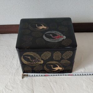 螺鈿漆塗り 七寸二重箱 鶴壽柄 黒色