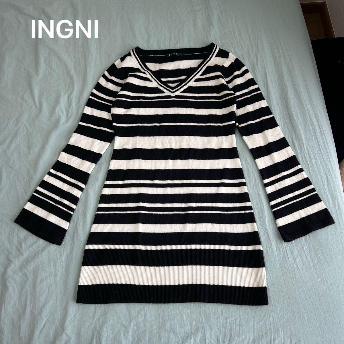 INGNI ボーダー チュニック 長袖 ニット カットソー ワンピース　レディース