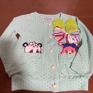 ミントグリーン カーディガン キャラクター刺繍 100cm