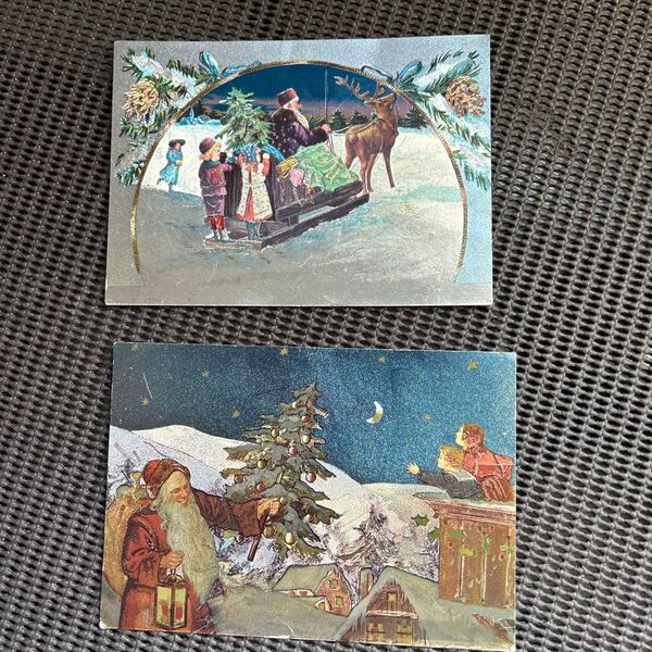 クリスマスポストカード 2枚 北欧レトロ サンタクロース トナカイ