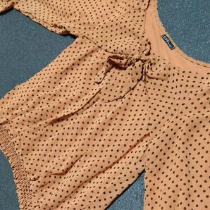 C.D.S BASIC ドット柄トップス 茶系 リボンデザイン