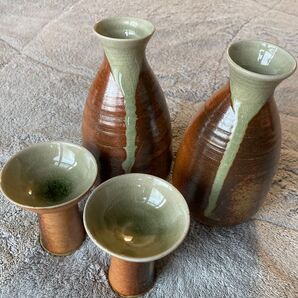 未使用 伊賀焼き 景山陶園 徳利 馬上杯 ぐい呑 酒盃 セット