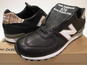 【送料無料 即決】PAUL SMITH x NEW BALANCE UK製 M576PSK 28.5cm US10.5新品ポールスミス別注カンガルー革オールレザー 黒マルチ ピンスト