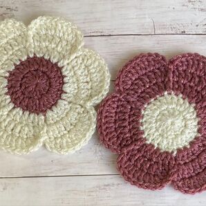 2枚セット♪キラキラお花コースター ハンドメイドかぎ針編み
