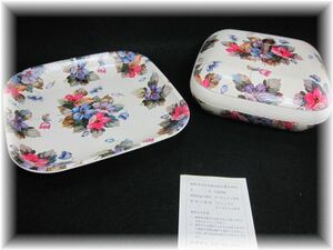 ... floral print compound lacquer ware tray & cake box... case tray tray flower lacquer Japan lacquer ware 