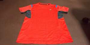  beautiful goods ASICS orange, gray, blue, short sleeves stretch tops size S