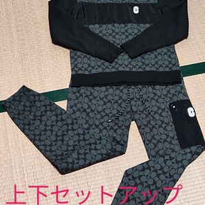期間セール!!!【送料無料】コーチ COACH シグネチャー柄 上下セット スウェット トレーナー パンツ セットアップ