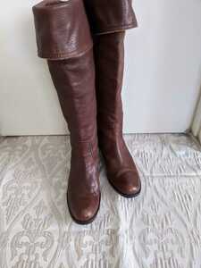  Sava Sava original leather long boots by return attaching . knee-high as . dark tea 22,5cm Himiko ....