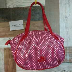 [ unused tag equipped ] agnes b. Agnes B enamel handbag dot pattern red X white 4B370