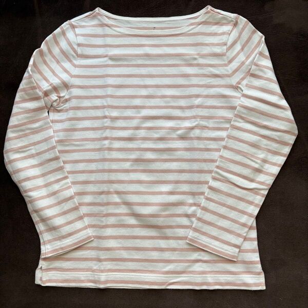 無印良品 太番手 ボーダー 長袖Tシャツ ピンク M