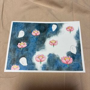 【絵画】お化けと蓮の花