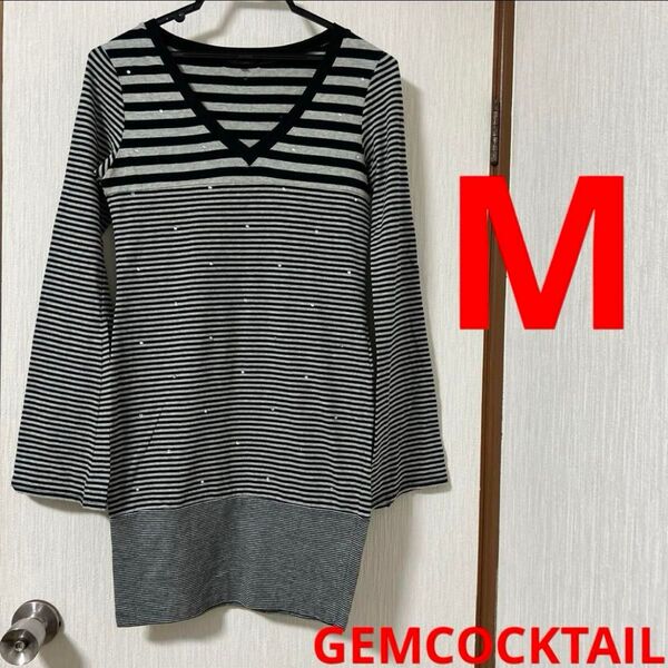 GEMCOCKTAIL ボーダー柄ワンピース チュニック ロングtシャツ カットソー トップス M