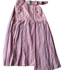 Mサイズ ベルト付きプリーツスカート ロングスカート ピンク系オレンジ【3枚目の色が近い】 例えば、ブーツを履けば、バッチリ!