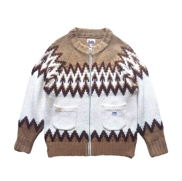 Lee リー ニットカーディガン ジップアップ ノルディック柄 セーター 140 キッズ やわらかニット ジップアップカーディガン