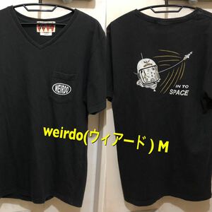 Mサイズ！weirdo ウィアード 古着半袖VネックポケットTシャツ 黒 色褪せ小穴有り