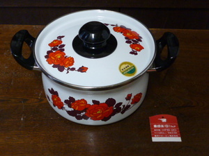 昭和レトロ　ホーロー 両手鍋 象印 ZOJIRUSHI HORO WARE F-8 20㎝ 2.9L バラ フラワー 琺瑯 レトロポップ ディスプレイ