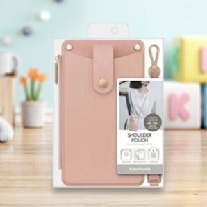 スマホを収納、財布としても使えるファスナー付き 便利なショルダーポーチ ピンク②