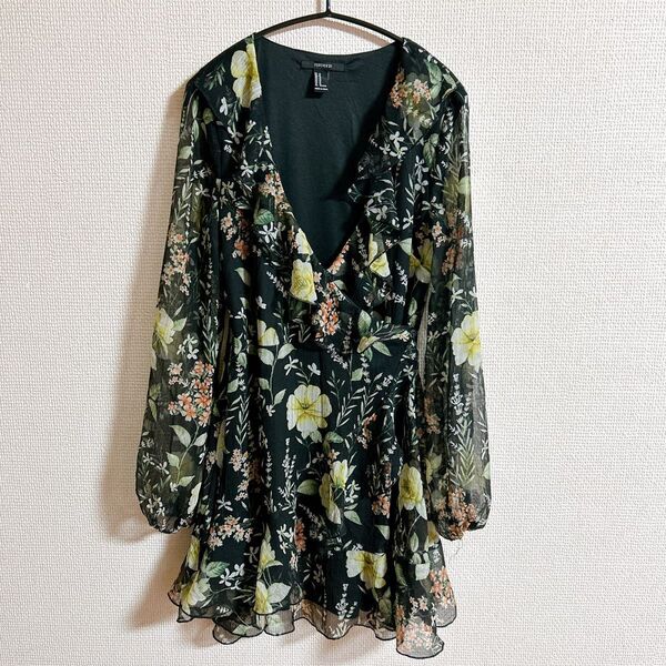 FOREVER 21 【M】花柄ワンピース チュニックブラック