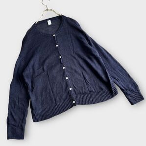 SO エスオー ネイビー F 総リネン カーディガン リブ 長袖 ボタン レディース
