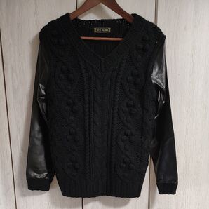 【複数購入お値引きします】CECIL McBee セシルマクビー フェイクレザー セーター ケーブルニット ブラック M