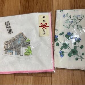 ハンカチセット 建物と花柄 ガーゼ?