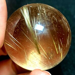 40mm ゴールドルチルクォーツ 丸玉 スフィア 金針水晶