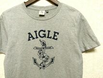 ★美品★AIGLE エーグル マリンテイスト プリント 半袖 Tシャツ XS★グレー アウトドアブランド ヤマトインターナショナル 8502-04208_画像3