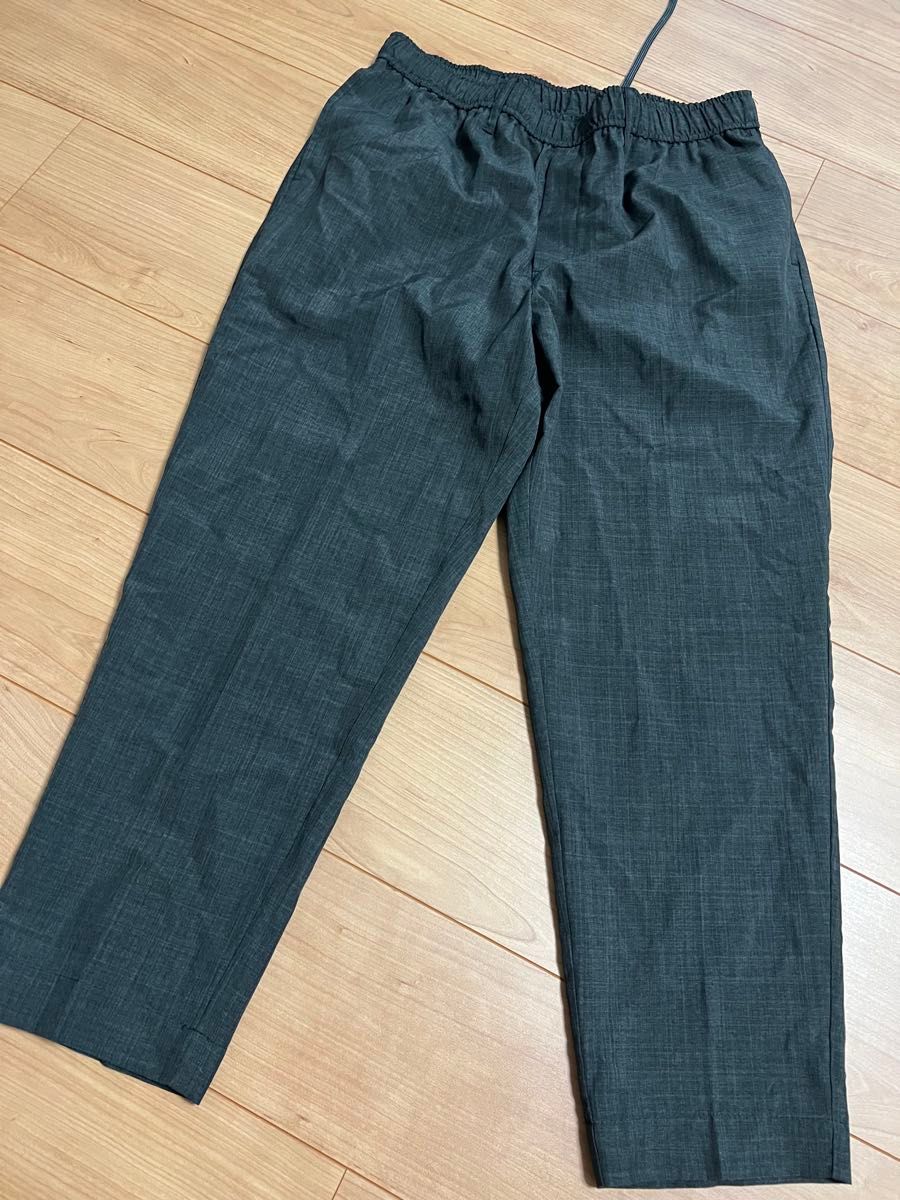 美品メンズイージーパンツブラックグレーカジュアルビジネスウエストゴムM薄手スラックステーパード