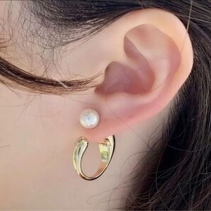 c型フープピアス ゴールド パール 2way デザイン 韓国 ドラマ かわいい 特別