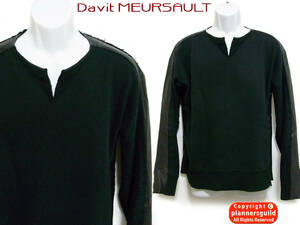 稀少■ダヴィット モルソー Davit MEURSAULT レザー切り替え スウェットカットソー◆長袖 Tシャツ 革 再構築 デザイン ストレッチ