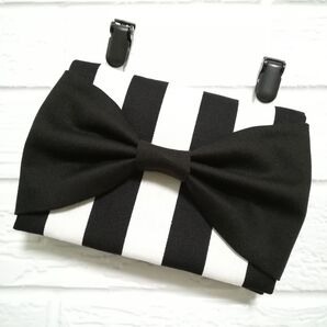 ★オーダーメイド★ストライプ ブラック大きなリボン ☆ クリップ付 ☆ 移動ポケット