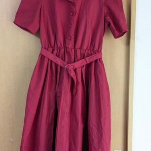 ワインレッド 半袖ワンピース