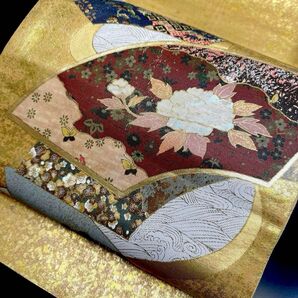 9-35 袋帯 美品 正絹 着物 太鼓柄 螺鈿