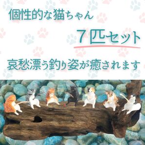 釣り 猫 フィギュア ガチャ 7種類 水槽 置物 カプセルトイ アクアリウム ねこ 7匹セット ネコ インテリア 新品 未使用