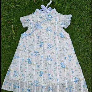 花柄 半袖 チャイナ風ワンピース