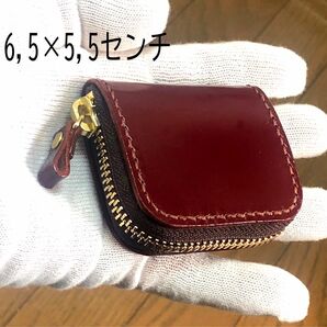 コードバン 小型コインケース YKKエバーブライトゴールドファスナー 手縫い仕上げ