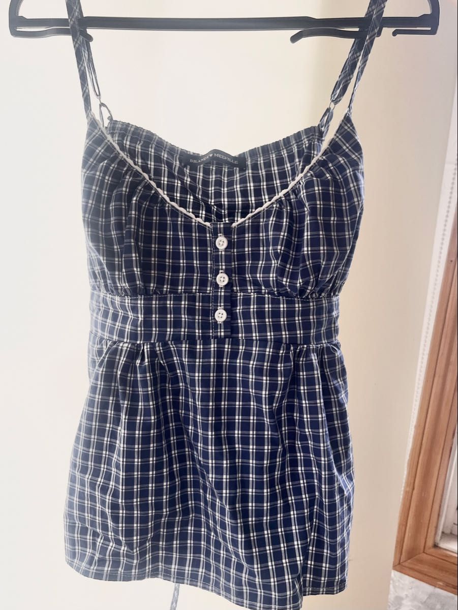 Brandy Melville チェック柄キャミソール ネイビー