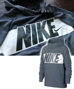 【既決USA】NIKE・ナイキ@完売胸元【NIKE】ロゴ入パーカ【Nike DRI-FIT Logo Graphic Training Pullover Hoodie】 Grey@M