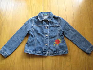  Benetton * rose. embroidery . lovely G Jean Denim jacket *XS110cm