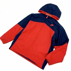 ■ナイキ NIKE キッズ 子供用 【お子様のスポーツ防寒用に♪】裏フリース ベンチコート 140-150cm 【ネイビー×レッド♪】■AB83