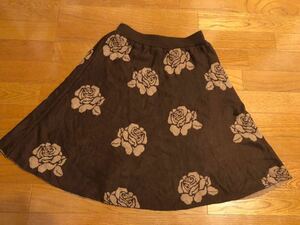  lady's fashion bottoms knees height flair skirt tea color series × rose pattern M size axes L'Est Rose manner autumn 