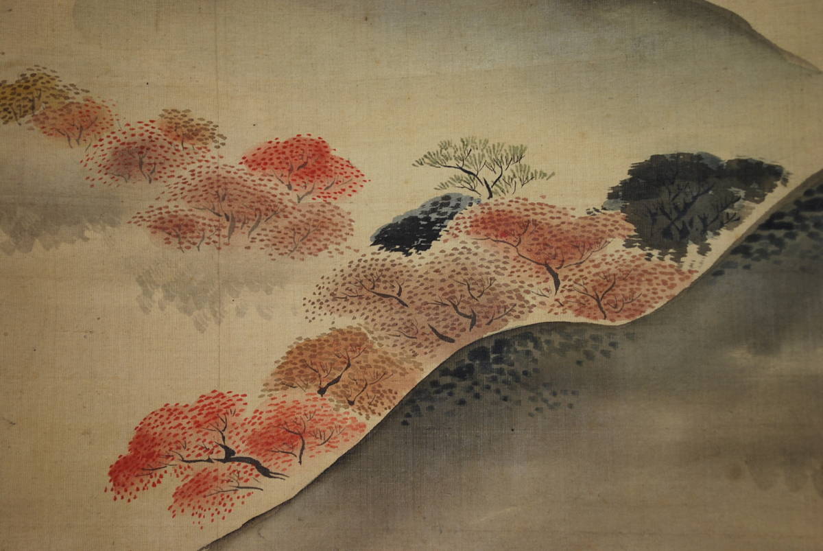 [Œuvre authentique] Kuninobu Kano / Feuilles d'érable de la chaîne de montagnes / Oie sauvage volante / Parchemin suspendu ☆ Navire au trésor ☆ W-172 JM, peinture, Peinture japonaise, paysage, Fugetsu